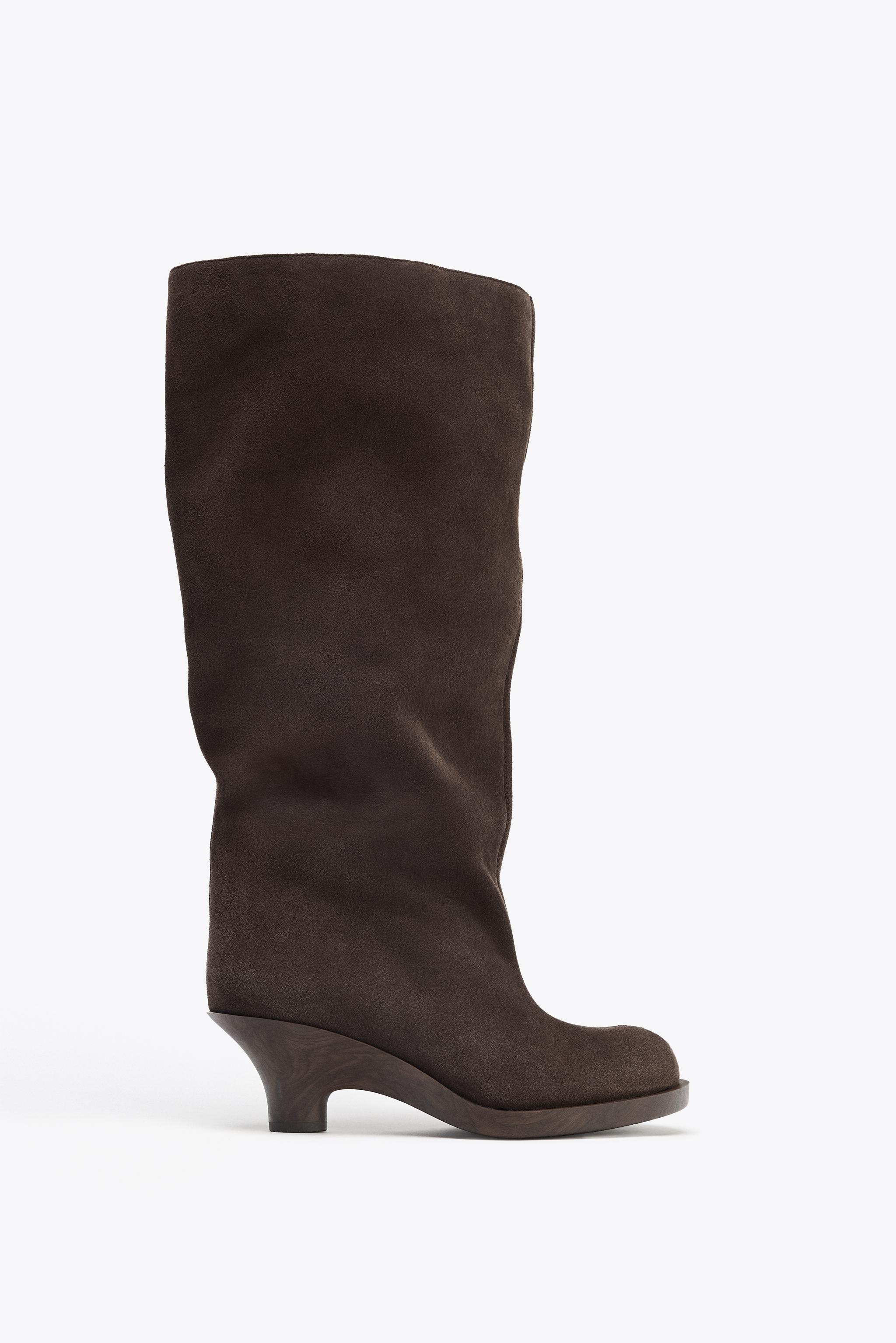 スプリットスエードキトンヒールブーツ - ブラウン | ZARA Japan
