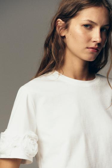 3D FLORAL T-SHIRT - White by Zara - Image 2
