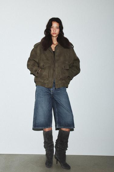 ЧОБОТИ ІЗ ЗАМШЕВОГО СПИЛКА ЗІ ЗБОРКАМИ - Сірий Zara