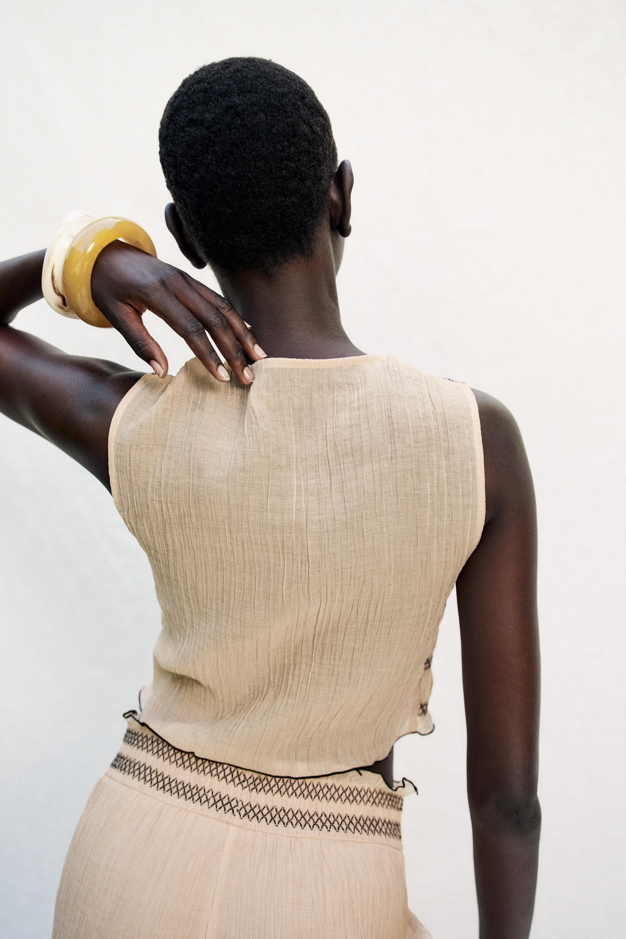 CONTRAST SEAM VEST TOP — Sand (alternate view)