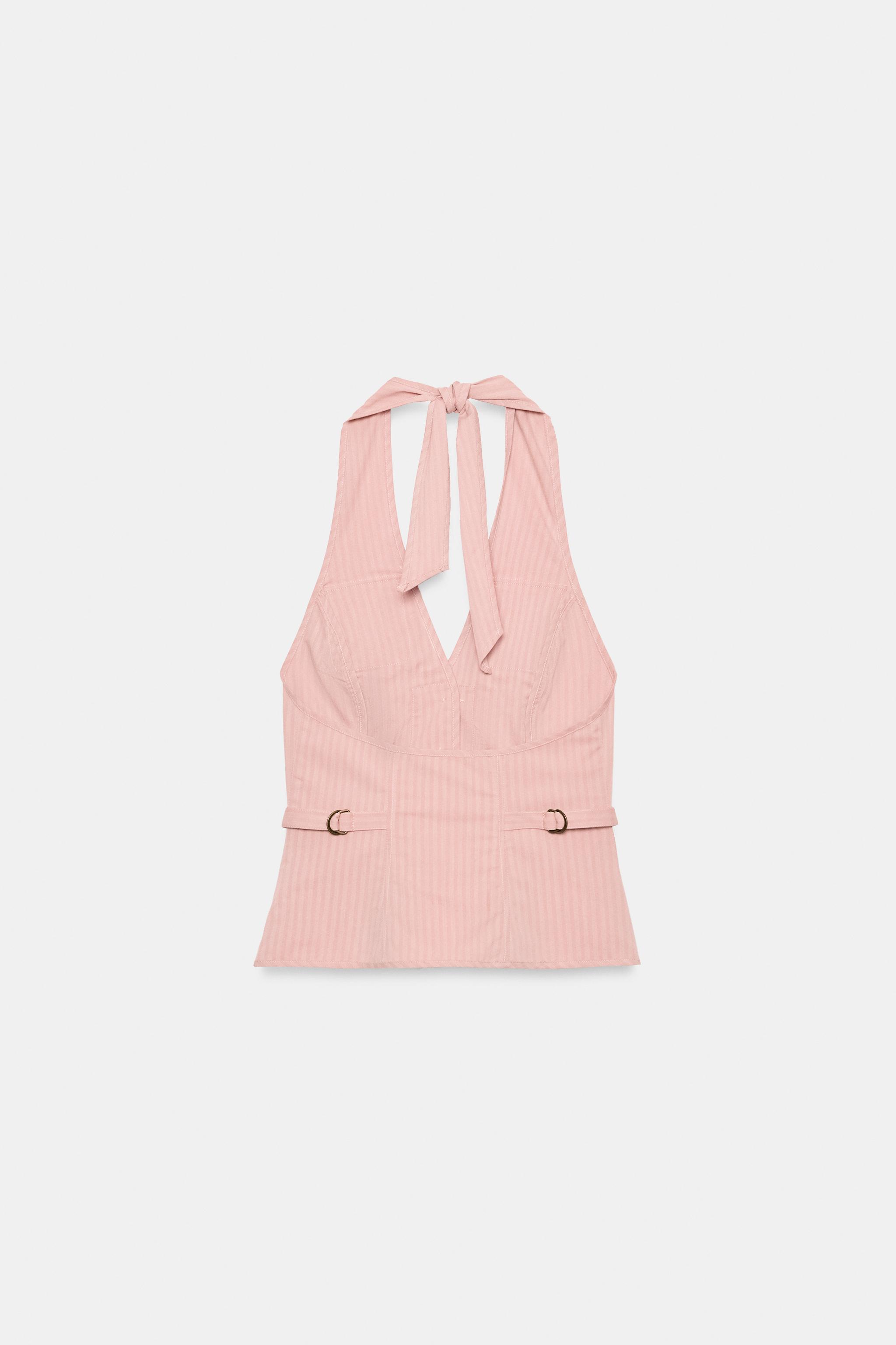 STRIPED HALTER TOP WITH POCKETS - Light pink | ZARA United States