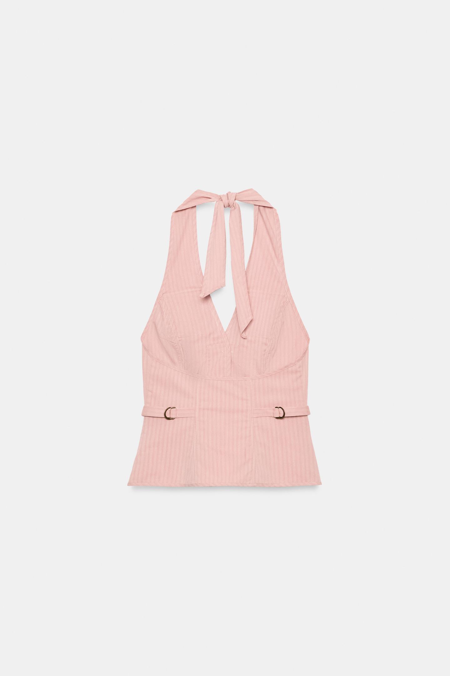 Женский топ Zara Striped Halter Top with Pockets, цвет: Светлый розовый — фото 8