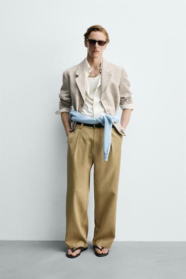 BROEK MET PLOOIEN VAN LYOCELL EN KATOEN - Zand van Zara - Afbeelding 0