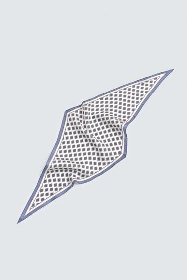 Zara 100% SILK GEOMETRIC PRINT SCARF - Ecru