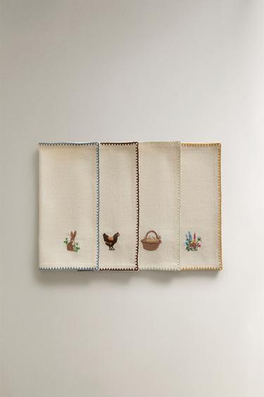 PACK SERVIETTES BRODERIE PÂQUES (LOT DE 4) - Écru de Zara