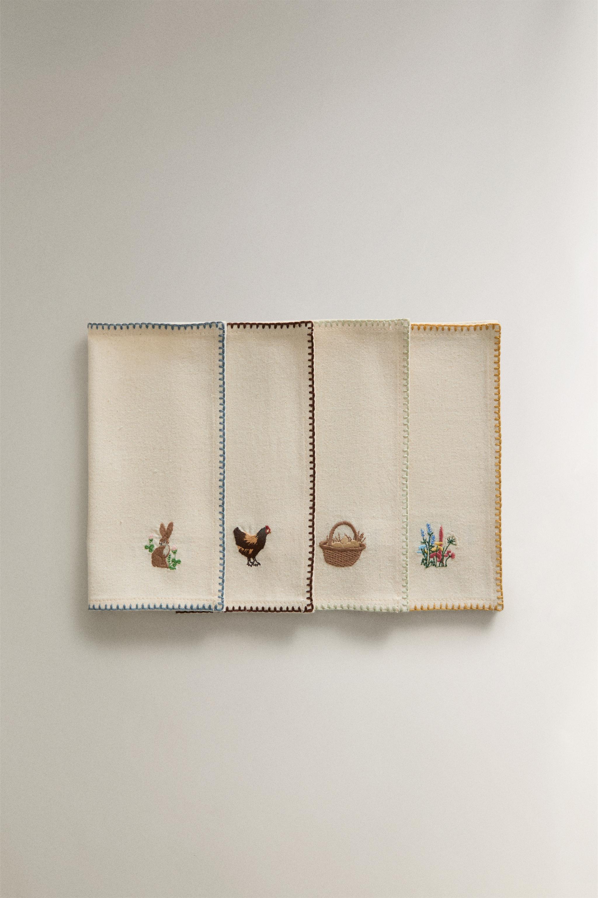 PACK SERVIETTES BRODERIE PÂQUES (LOT DE 4)