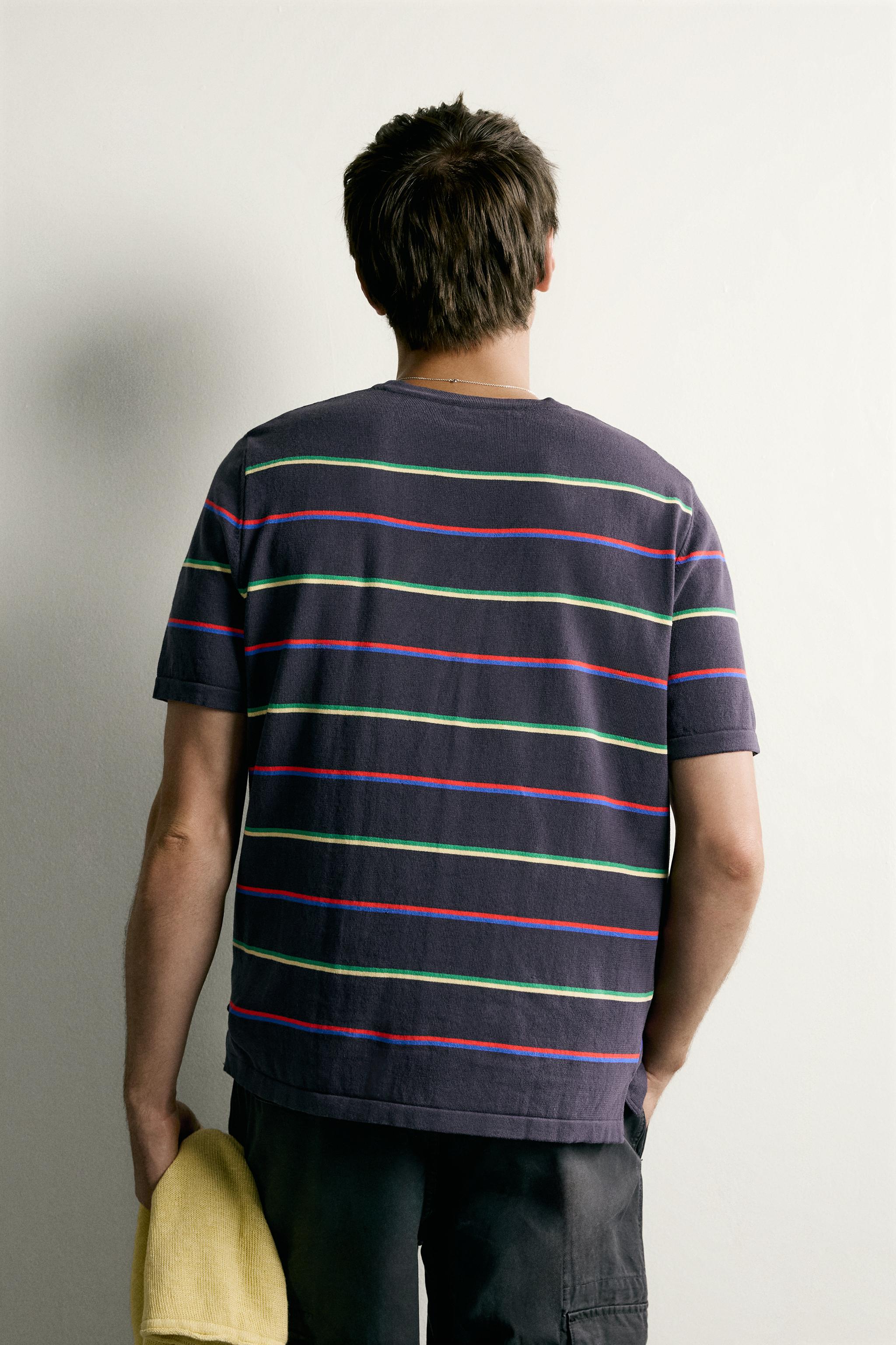 Мужские футболки Zara STRIPED JACQUARD KNIT T-SHIRT — фото 3