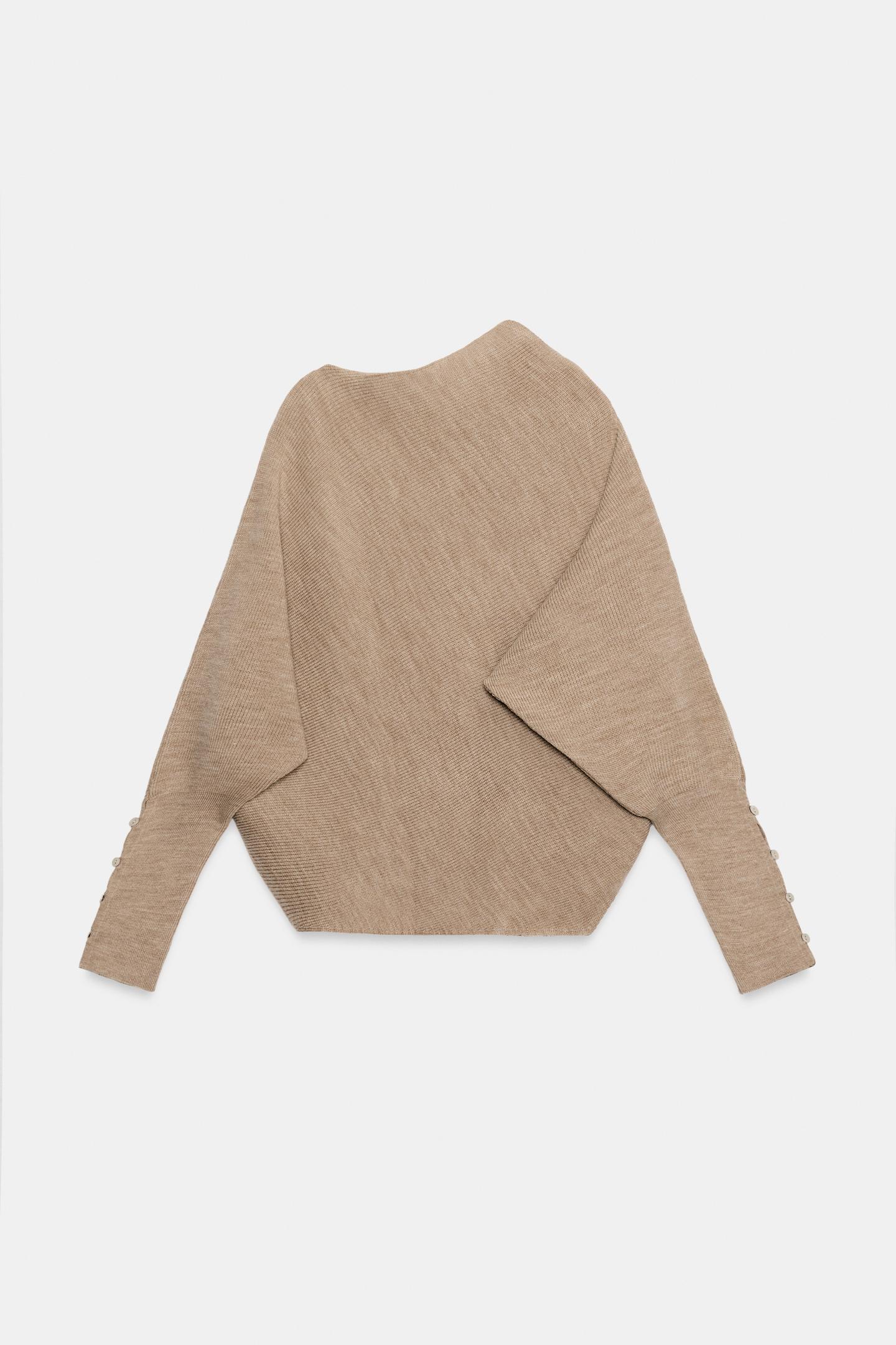 Женский свитер Zara Asymmetric Knit Jumper, цвет: Песочный / Меланжевый — фото 8