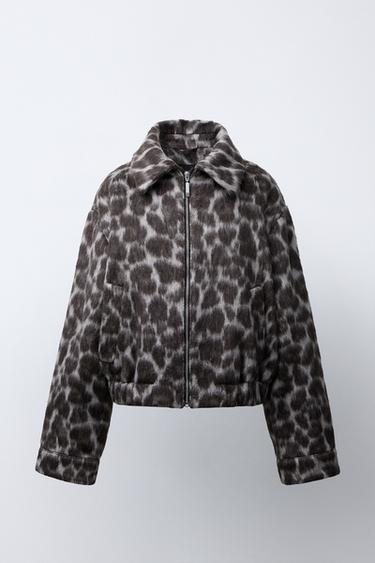 Zara ANIMAL PRINT BOMBER JACKET - Leopard / Gray