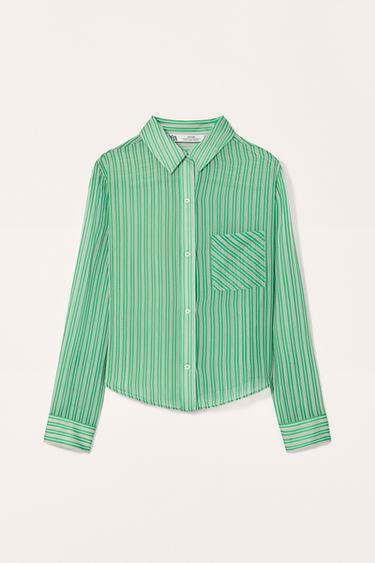 Zara LIMITED EDITION SLIM STRIPED SHIRT - White / Green