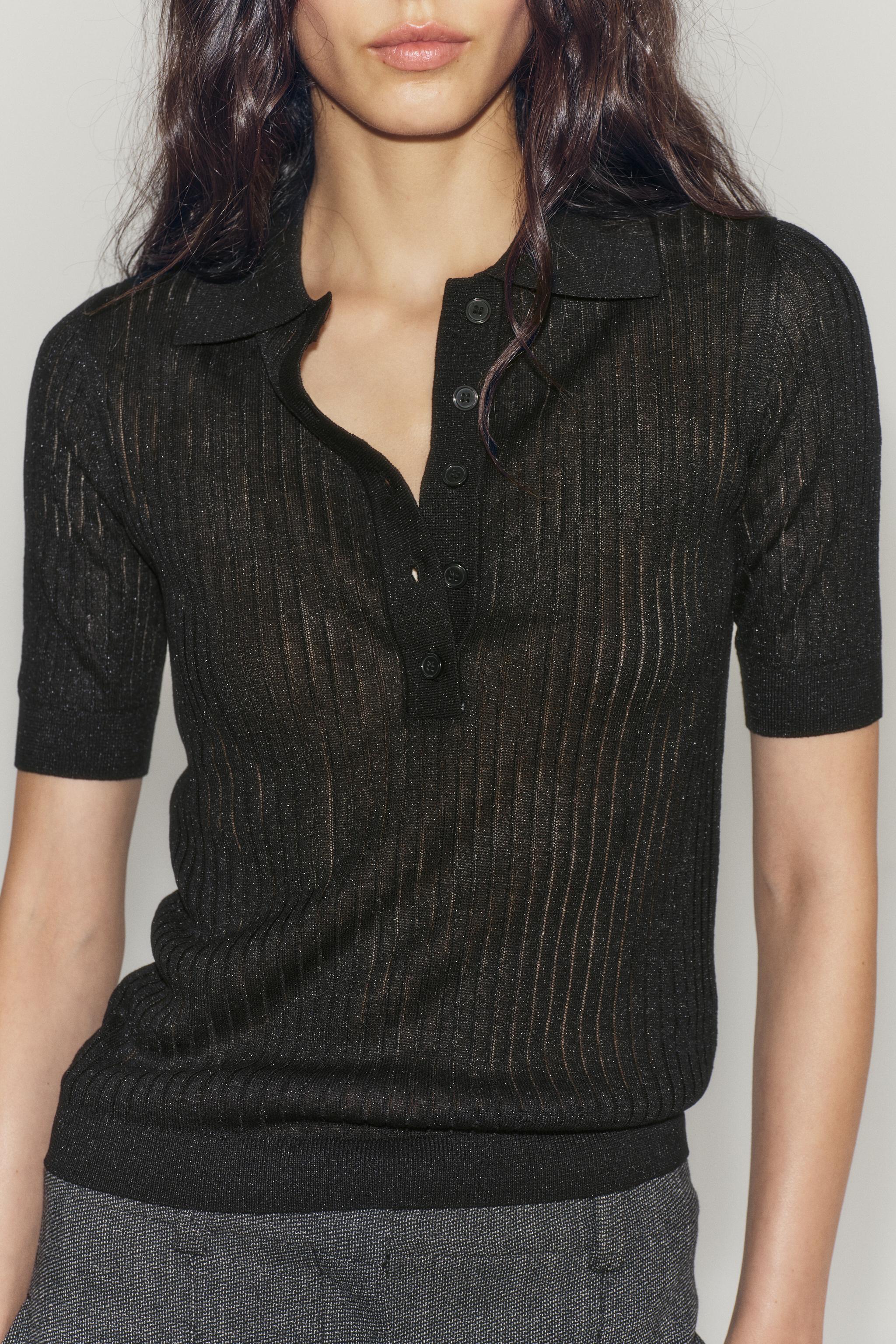 Zara YARI TRANSPARAN TRİKO POLO T-SHIRT görsel 3
