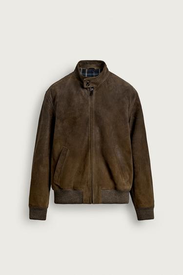 REGULAR FIT LEATHER SUEDE JACKET - Tobacco by Zara