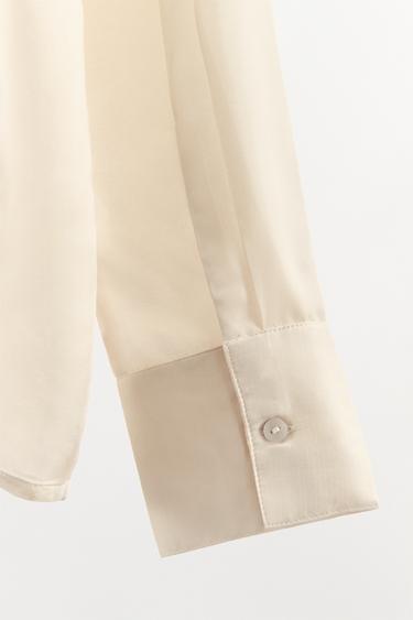 SATIN LACE BLOUSE - Oyster-white by Zara - Image 7