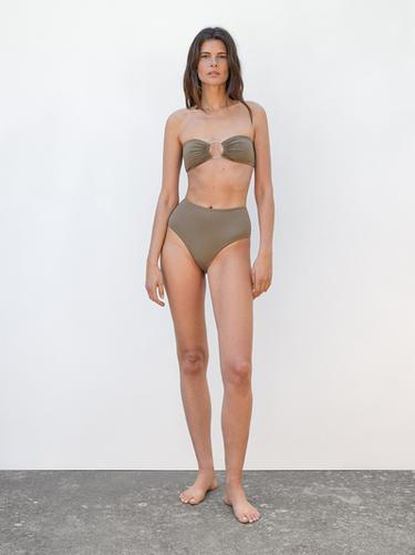 Zara Plain high-waist bikini bottoms - Light khaki - Image 0