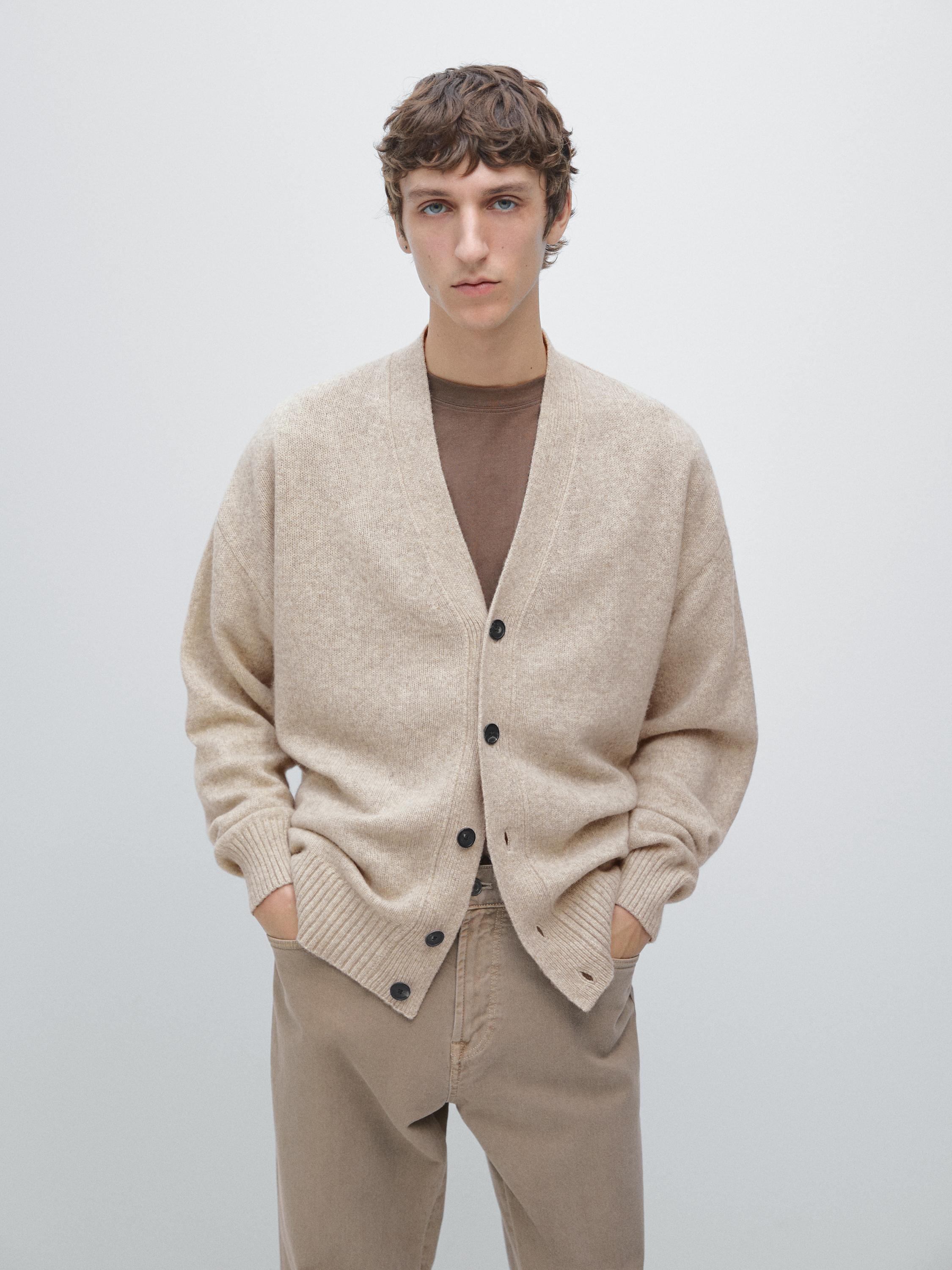 Wool blend V-neck knit cardigan