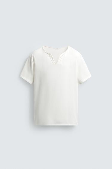 IRREGULAR HENLEY T-SHIRT - Ecru by Zara