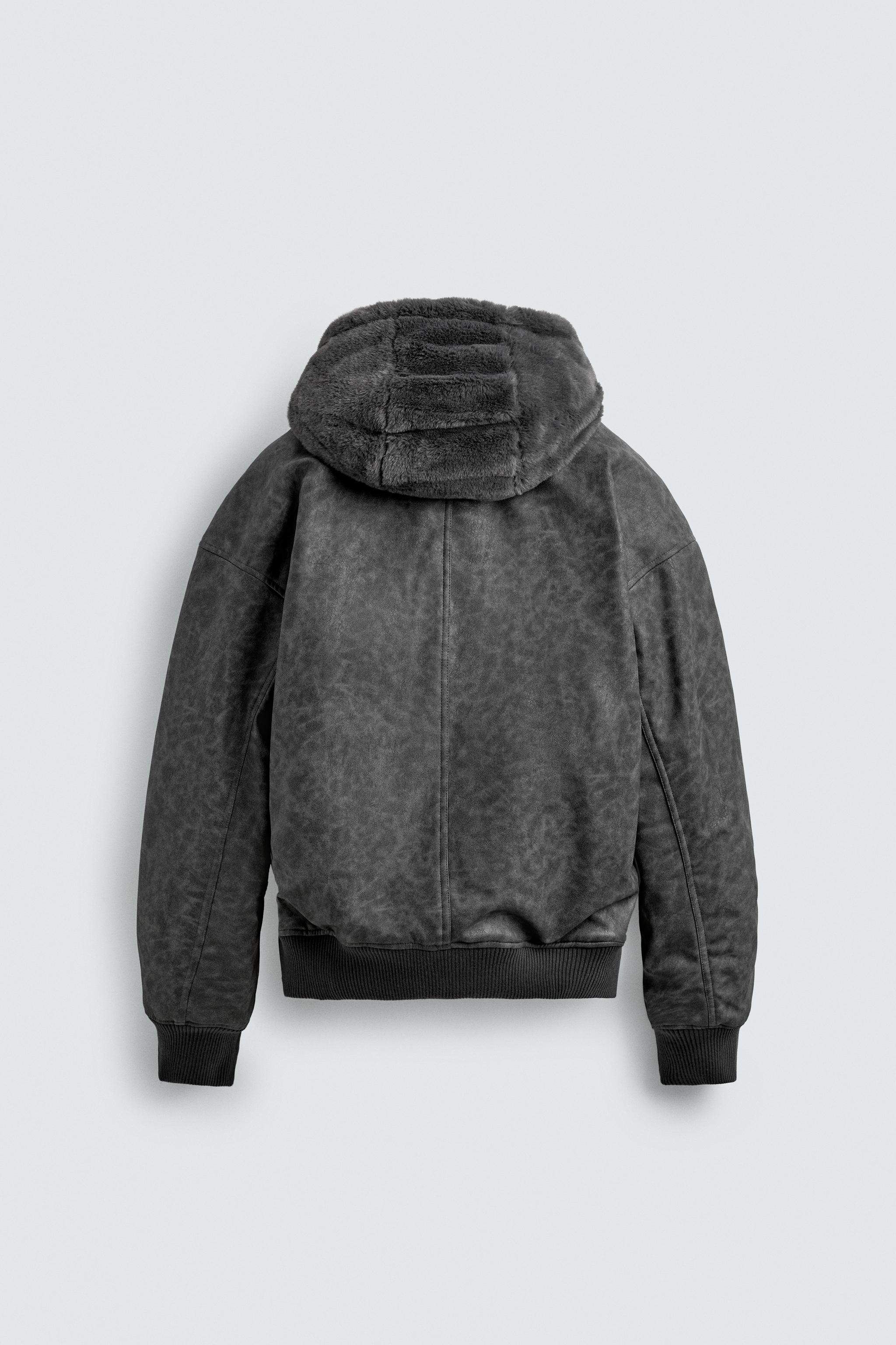 リバーシブルフェイクレザーボンバージャケット - チャコールグレー