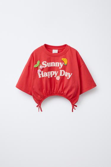 CROCHET PRINT T-SHIRT - Red by Zara