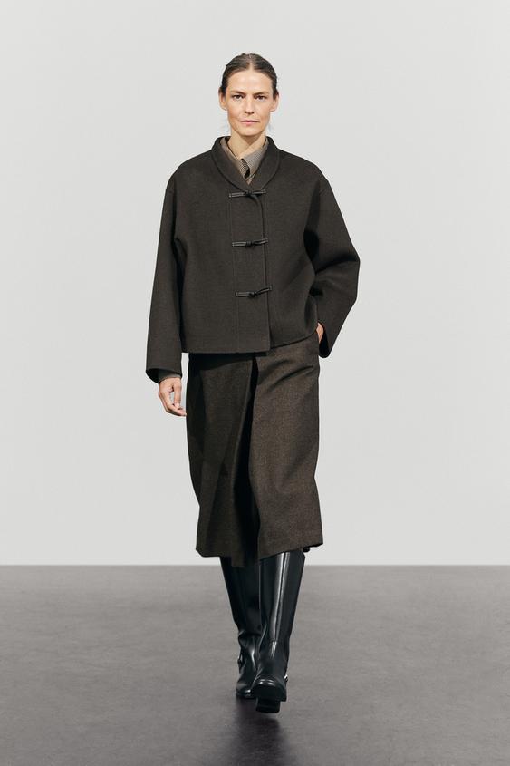 Zara Short wool blend coat with button details - Cobalt - Image 0