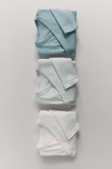 リブ編みキモノネックボディスーツ 3枚パックウォーターグリーンZaraのリブ編みキモノネックボディスーツ 3枚パック - ウォーターグリーン 