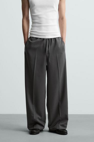 Zara RELAXED FIT PANTS WITH STRIPE - Gray