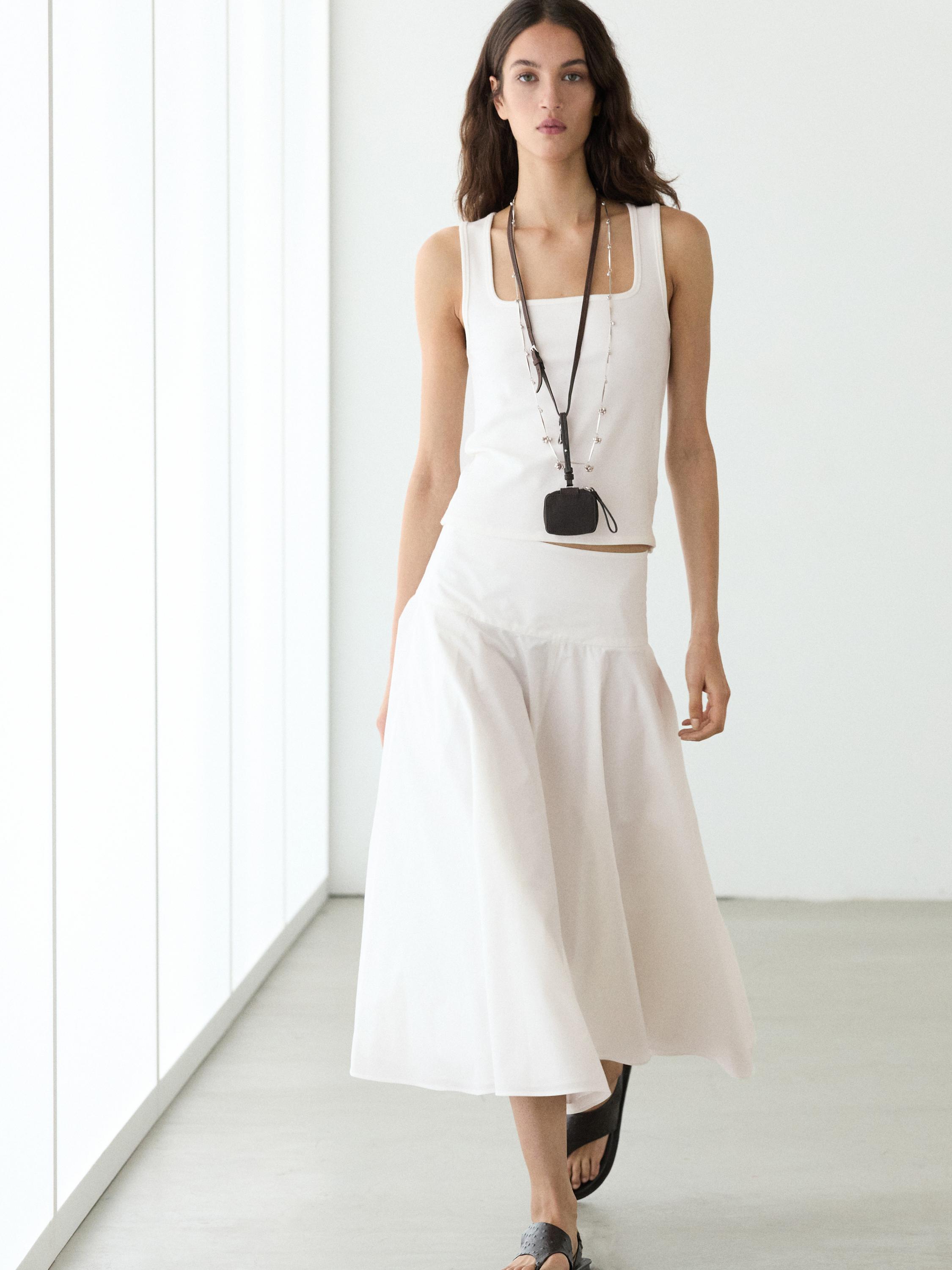 100% cotton midi skirt with yoke detail