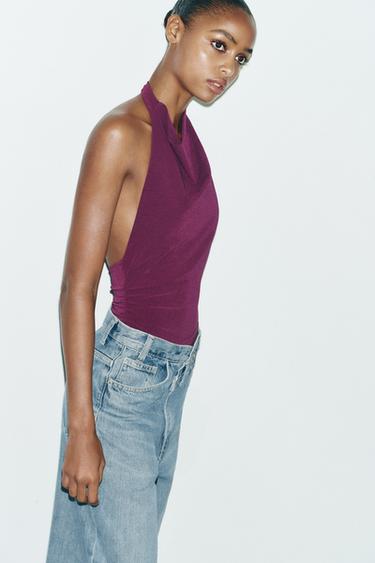 OPEN BACK HALTER BODYSUIT - Aubergine by Zara - Image 2