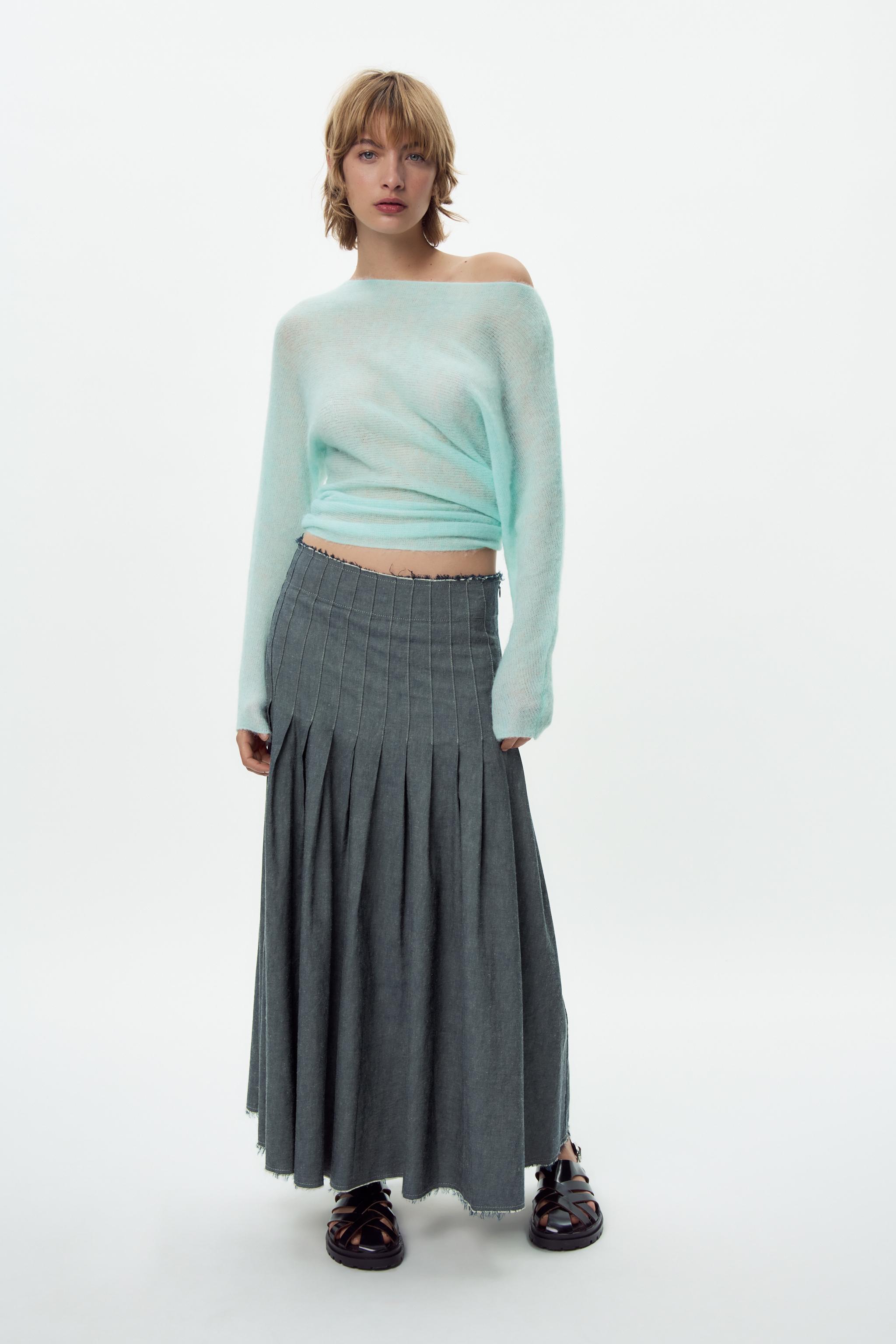 FELT TEXTURE KNIT SWEATER - Light blue