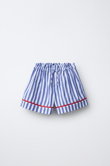 STRIPED BERMUDA SHORTS WITH CONTRAST PIPING - Blue by Zara
