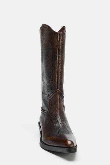 BOTTES EN CUIR À EFFET USÉ - Marron de Zara - Image 2