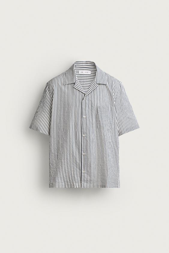 CHEMISE REGULAR FIT SEERSUCKER - Bleu marine / Blanc de Zara - Image 5