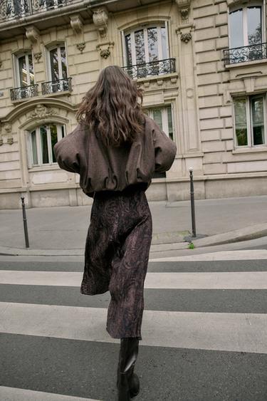 JUPE MI-LONGUE IMPRIMÉE AVEC CEINTURE - Aubergine foncé de Zara - Image 3