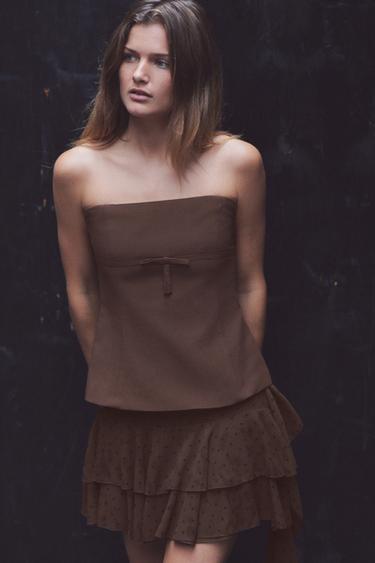 STRAPLESS TOP WITH BOW - Dark brown by Zara
