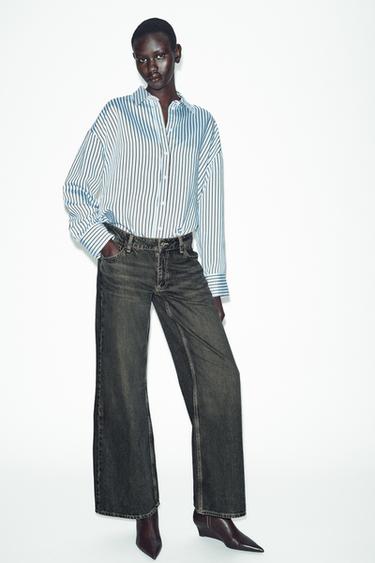 Zara Z1975 WIDE LEG LOW-RISE JEANS - Black / Brown