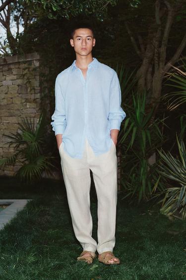 100% LINEN REGULAR FIT TROUSERS - White by Zara