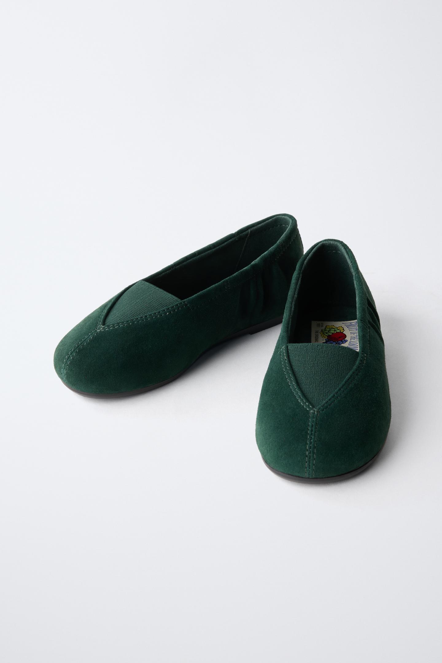Детские балетки Zara Fruit OF the Loom™ Leather Ballet Flats, цвет: Зелёный — фото 3
