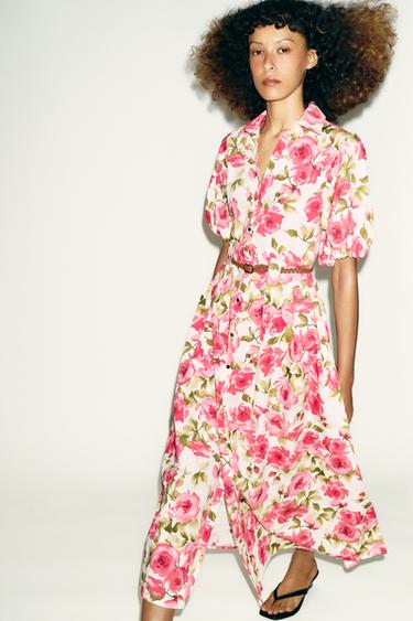 FLORAL PRINT MIDI DRESS WITH BELT - Multicoloured by Zara - Image 3