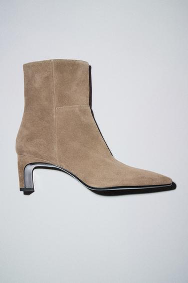 BOTTINES À TALONS KITTEN EN DAIM - Gris taupe de Zara