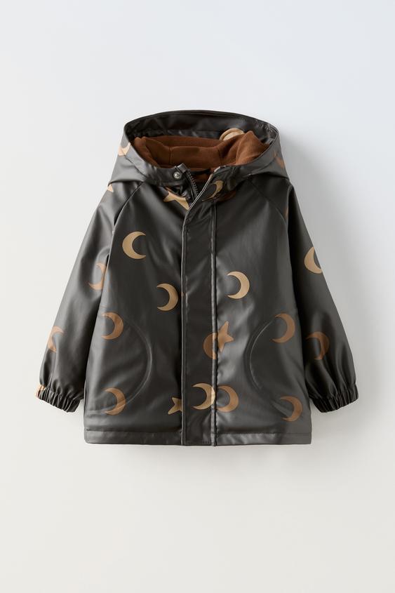 ZARA WATER-REPELLENT LINED MOON PRINT RAINCOAT