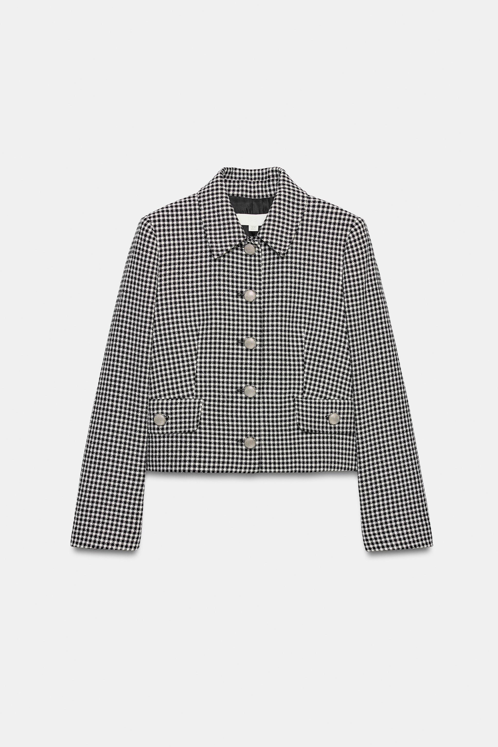 CROPPED CHECK JACKET - Black / White | ZARA United States