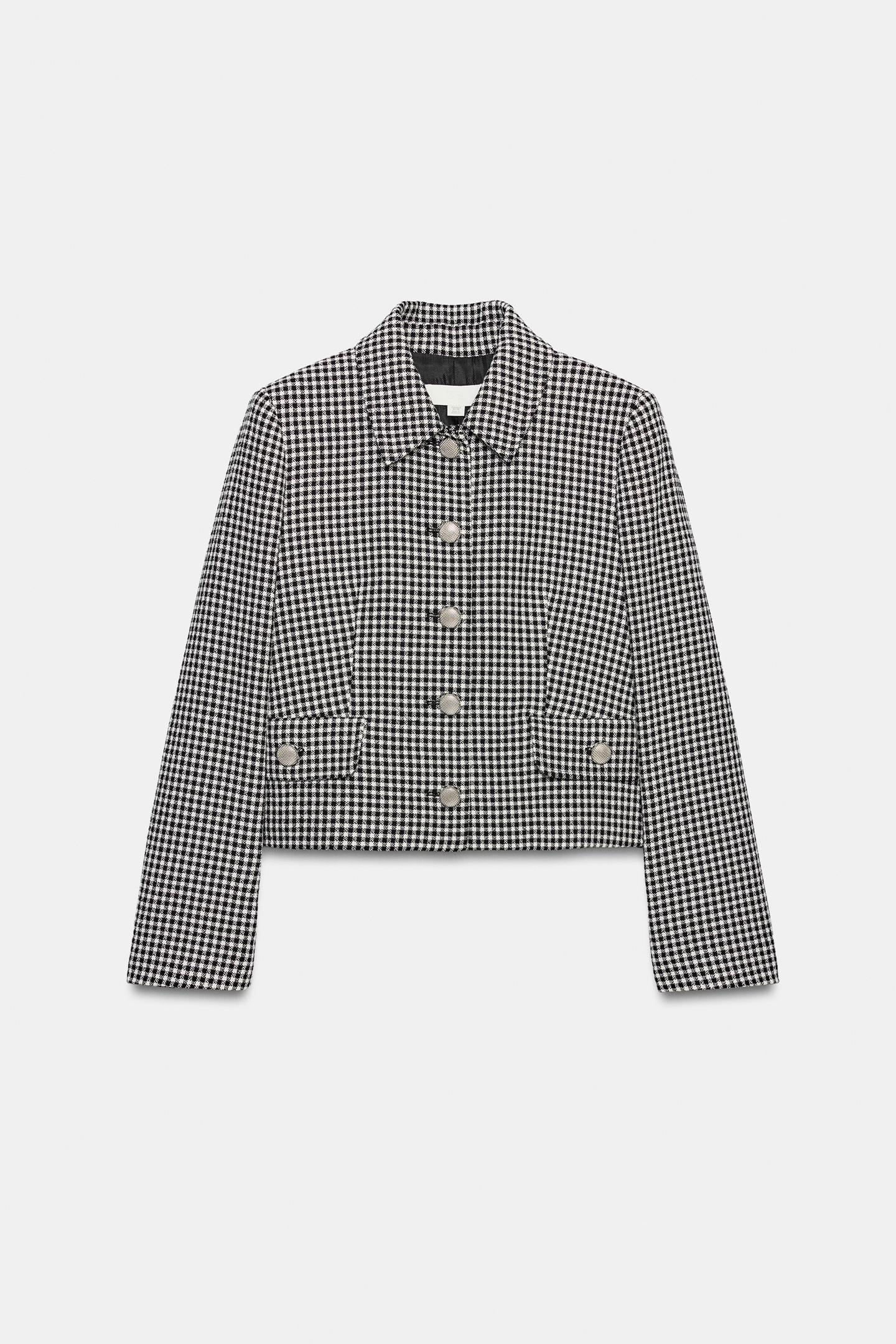 Женская куртка Zara Cropped Check, цвет: Чёрный / Белый — фото 7