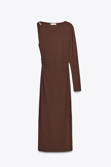 DRESS WITH METAL APPLIQUÉ - Chocolate by Zara