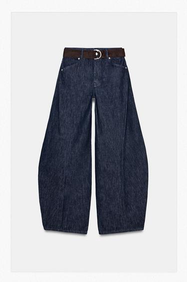 JEANS ZW COLLECTION BARREL بحزام - أزرق الخاص بـ Zara