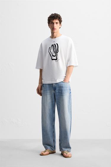 TEXTURED PRINT T-SHIRT - White by Zara - Image 0
