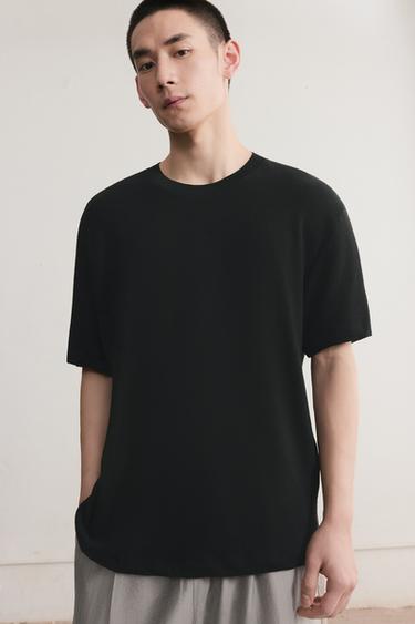 REGULAR FIT KNIT T-SHIRT - Black by Zara