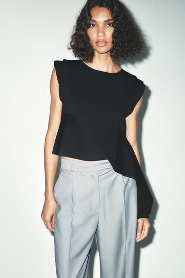 Zara ASYMMETRIC KNIT TOP - Black
