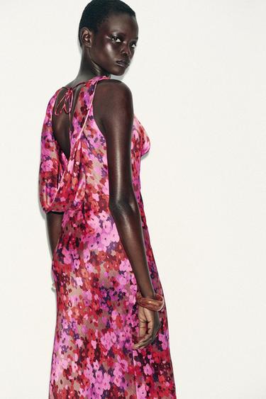 ROBE MI-LONGUE IMPRIMÉE FLEURS - Multicolore de Zara - Image 4