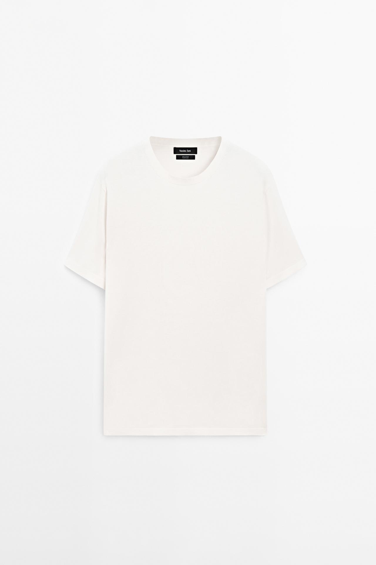 100% cotton short sleeve round neck T-shirt — Ecru