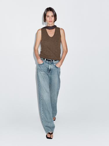 Zara Wool blend top with pocket detail - brown vigore