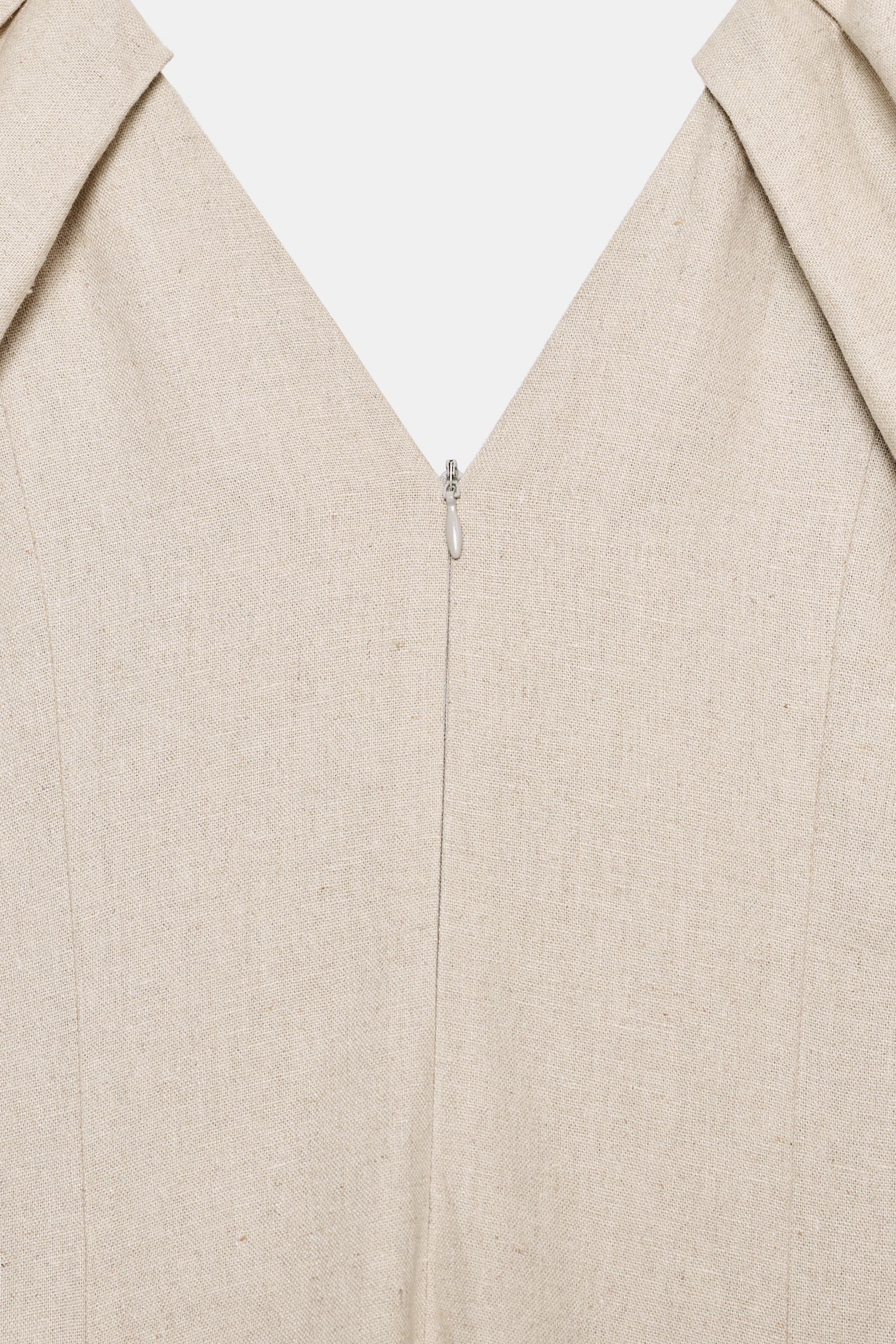 LINEN BLEND PUFF SLEEVE MIDI DRESS